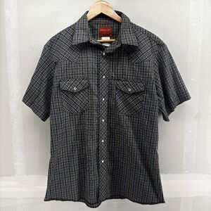 Vintage Rustler X-Long Tails Plaid Check Blue Brown Pearl Snap Western Size L 90